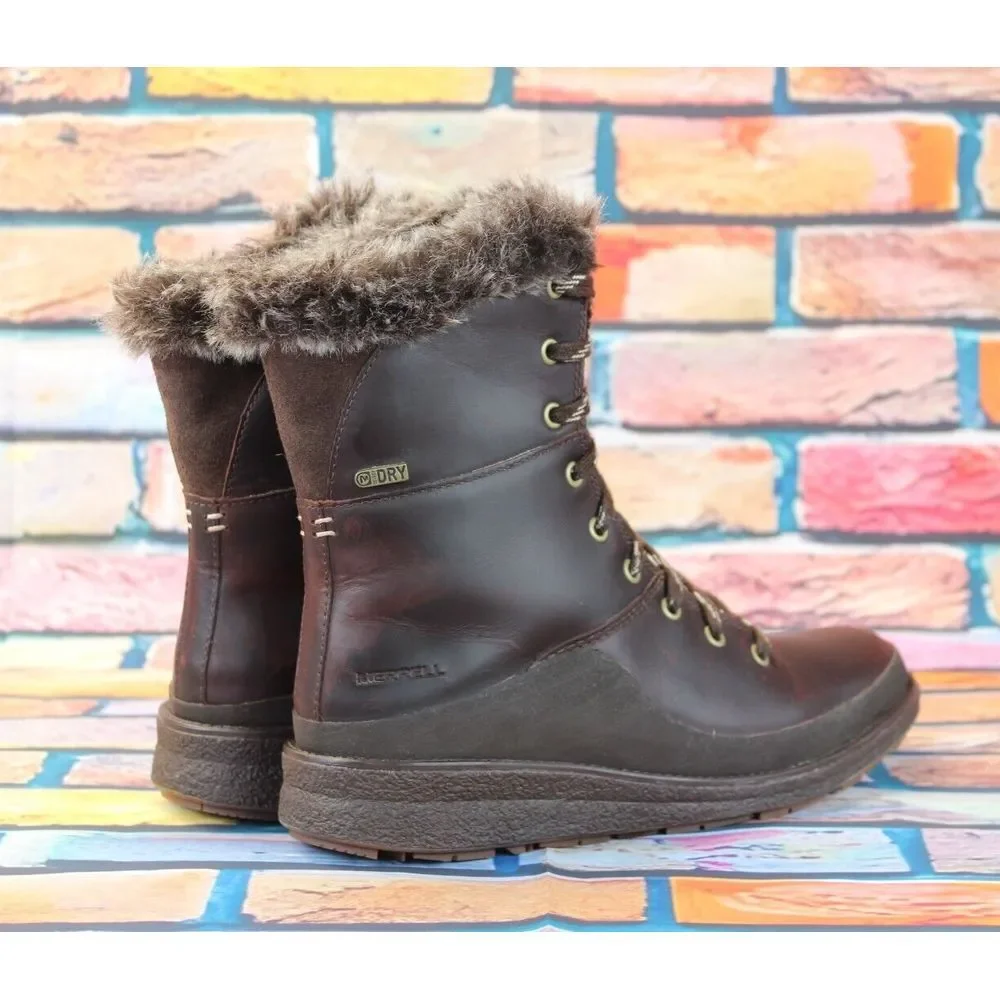 Merrell Tremblant Ezra Lace Espresso Womens Sz 6.5 Waterproof Lined Boots J95306